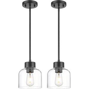 2-Pack Pendant Lights Kitchen Island, 7" Matte Black Hanging Lights Fixtures cle